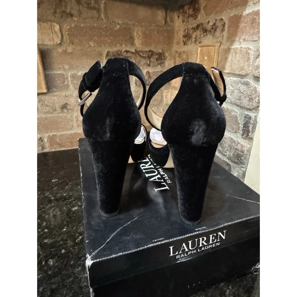 Lauren Ralph Lauren Sylvia black suede platform sandals open toe Size‎ 9.5